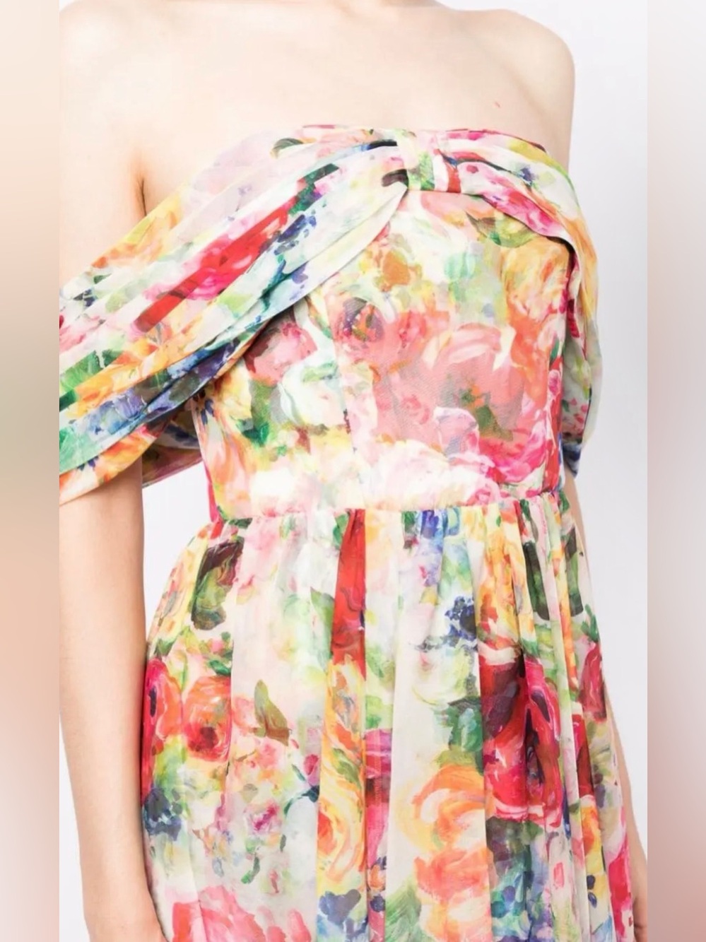 Marchesa Notte Multicolor Watercolor Floral Strapless Dress — image 3 of 8